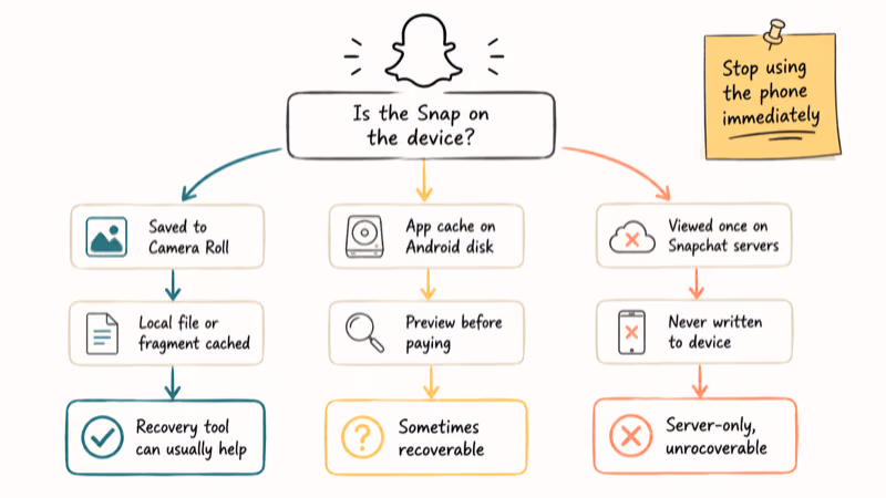 Decision diagram showing when paid recovery software helps and when it cannot recover Snaps