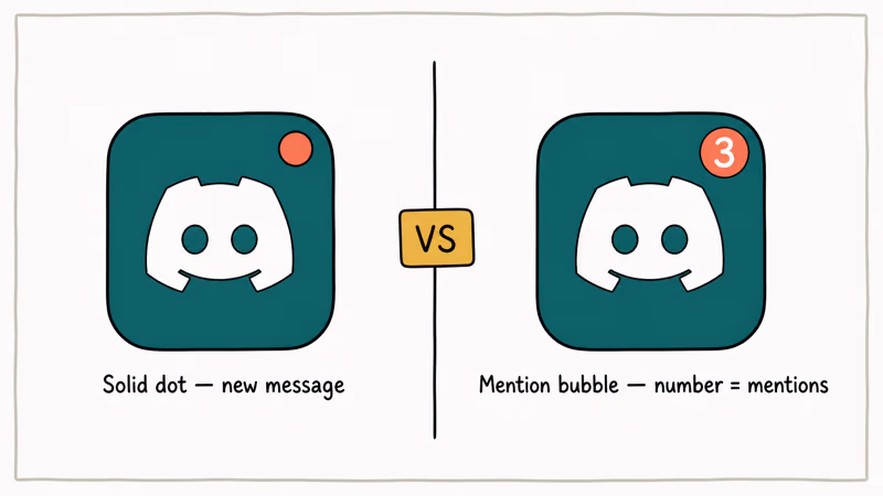 Side-by-side comparison of Discord solid red dot and numbered red mention bubble on app icons