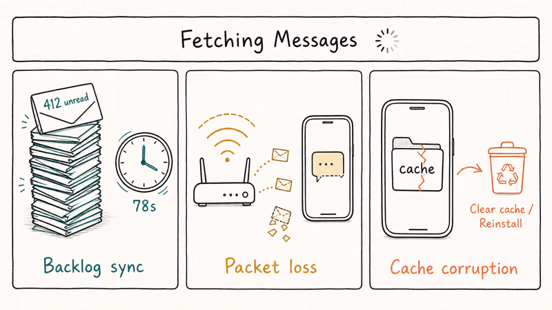 Three panels comparing backlog sync, packet loss, and cache corruption