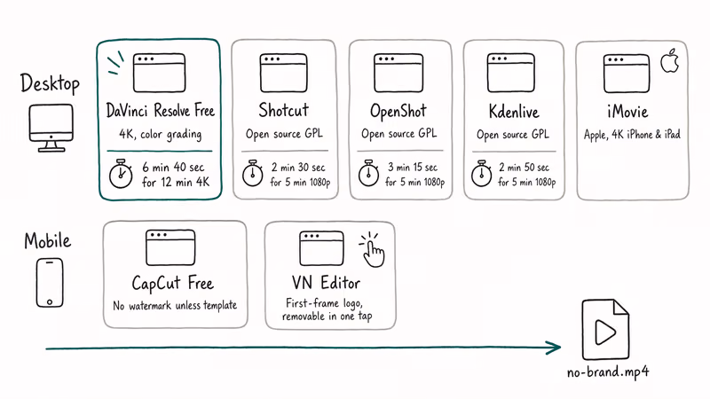 Free video editors with render times and clean export policies