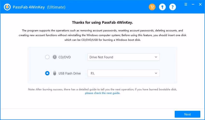 Passfab 4WinKey choose usb