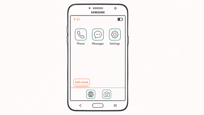 Samsung Galaxy home screen running in Safe mode with the small Safe mode badge in