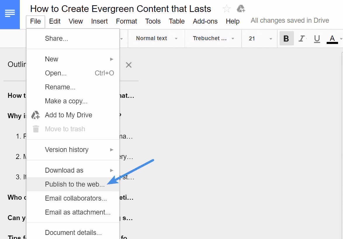google docs publish to the web