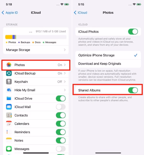Turn Off Share Album and Turn It on Again