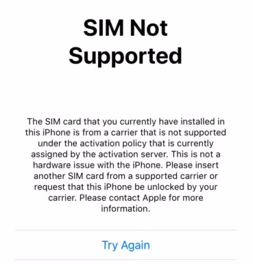 Sim Not Supported Error
