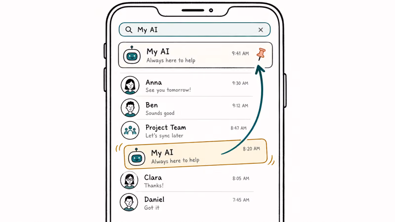 Searching My AI then pinning the conversation back to the top of the chat list