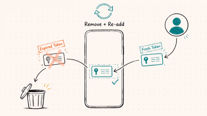 Phone exchanging expired Google token for fresh authentication key after account re-add.