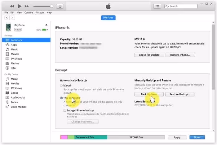 Backup iPhone using iTunes
