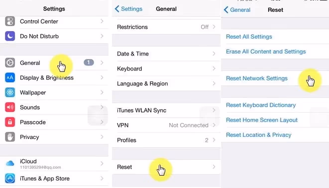 Reset Network Settings to fix some files were unavailable during the last backup
