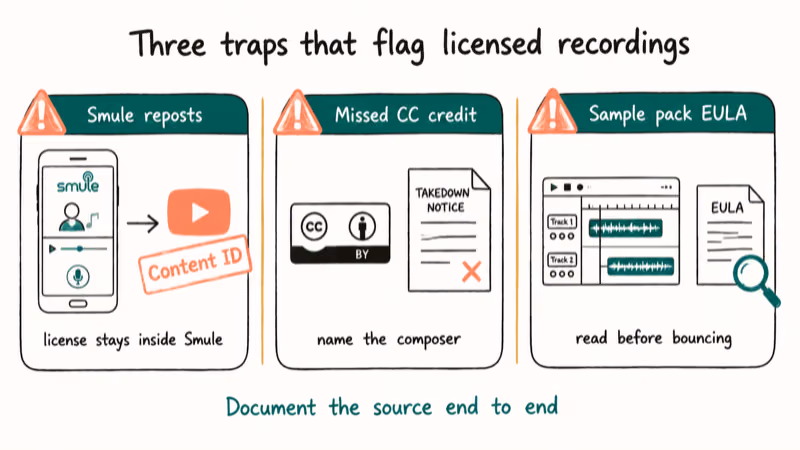 Three common copyright flagging traps that catch creators with licensed backing tracks.