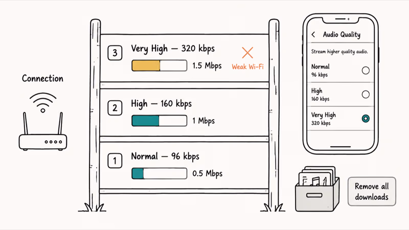Hand drawn bitrate ladder with Normal High Very High rungs and bandwidth meters
