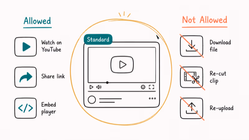 Notion hand-drawn chart showing what viewers can and cannot do with Standard YouTube License videos.