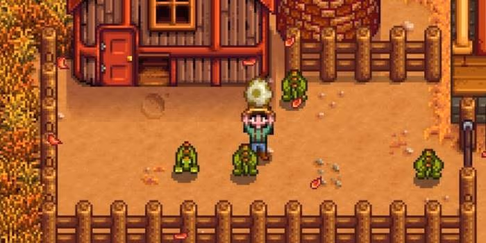 Dinosaur in Stardew chicken coop 