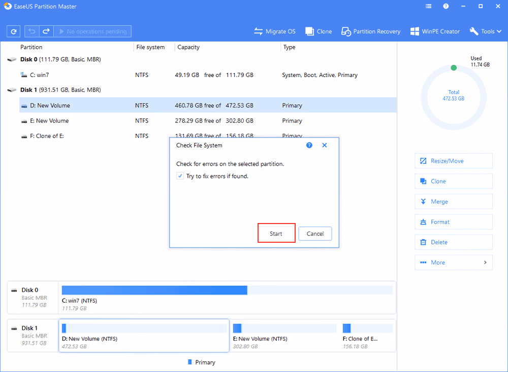 Check the bad sectors for repair