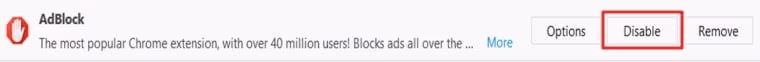 Disable the add-on of ad blocker