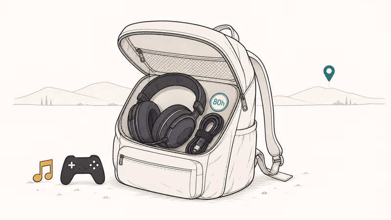 Maxwell headset packed into travel backpack with USB-C cable no dock music and controller icons