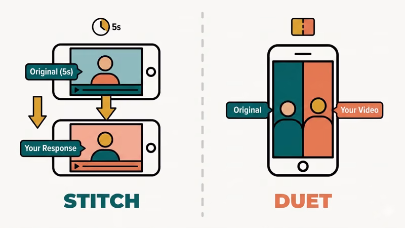 Stitch sequential layout versus duet split-screen comparison diagram