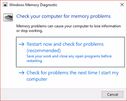 Use the Memory Diagnostic option on Windows to Stop 0x00000051 error 