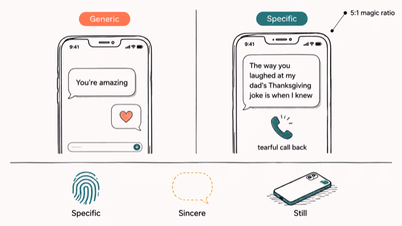 Two phone screens compare a generic line and a specific shared memory line with three pillar labels.