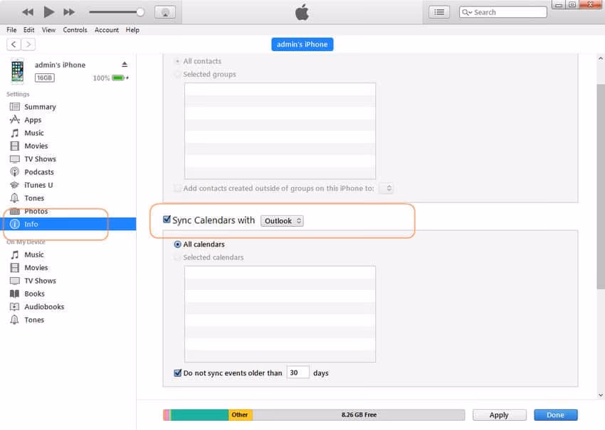 sync Outlook calendar with iPhone using iTunes