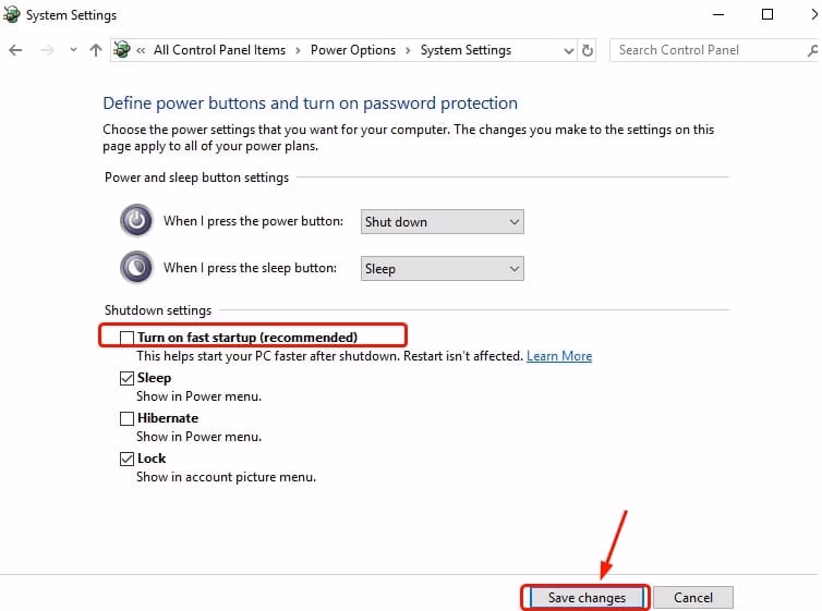 Stop the Fast Startup feature to fix system thread exception not handled