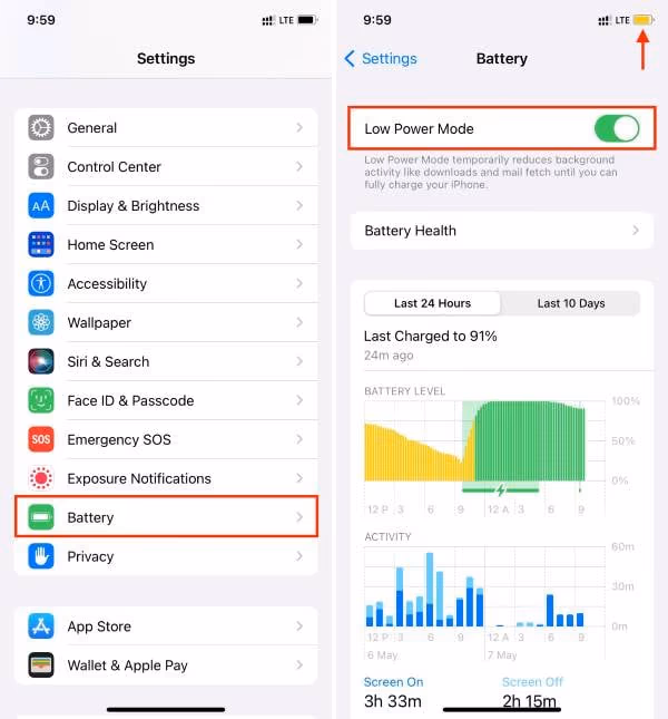 Turn off Low Power Mode