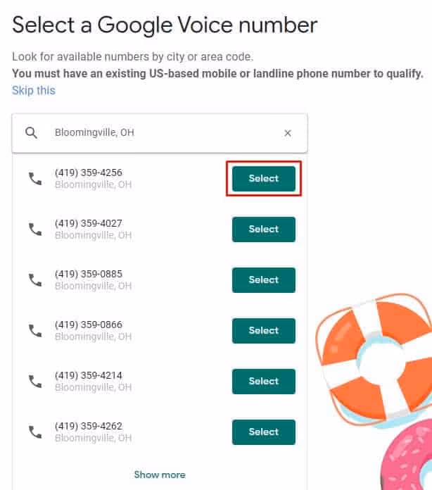 Select a Google Voice number