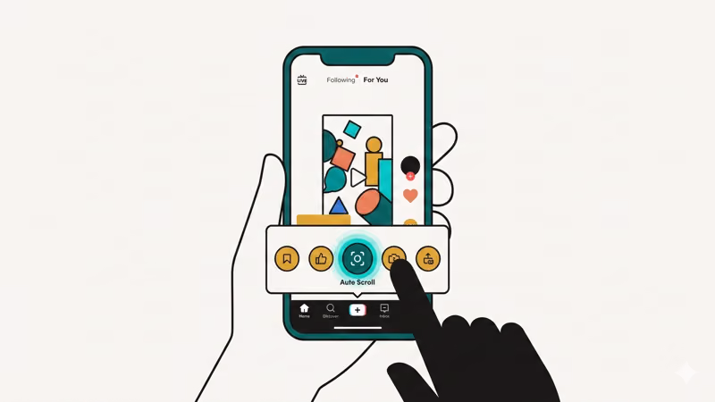 TikTok For You page with auto scroll option in long-press pop-up menu