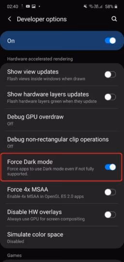 Enable Dark Mode on Samsung