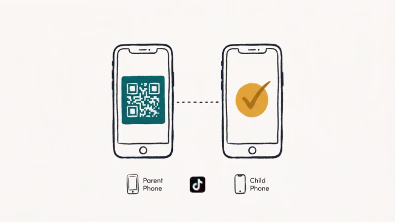 Two phones linked via QR code for TikTok Family Pairing setup