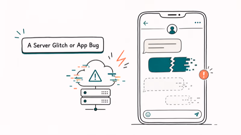 Hand-drawn illustration: A Server Glitch or App Bug