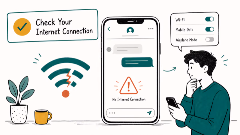 Hand-drawn illustration: Check Your Internet Connection