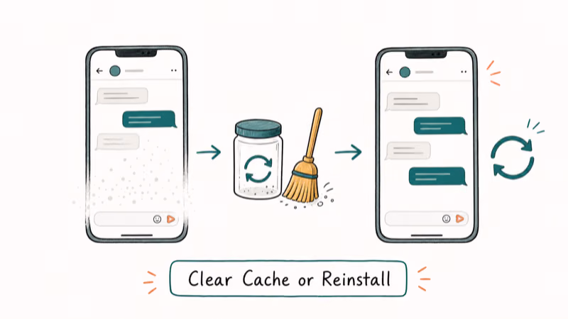 Hand-drawn illustration: Clear Cache or Reinstall