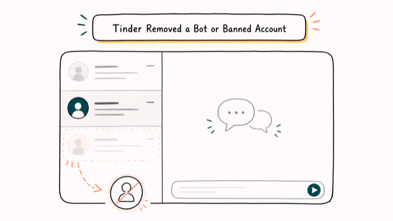 Hand-drawn illustration: Tinder Removed a Bot or Banned Account