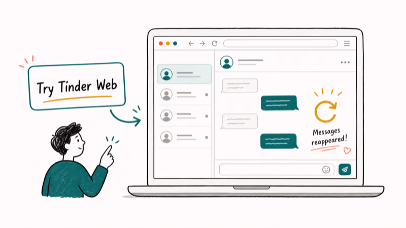 Hand-drawn illustration: Try Tinder Web
