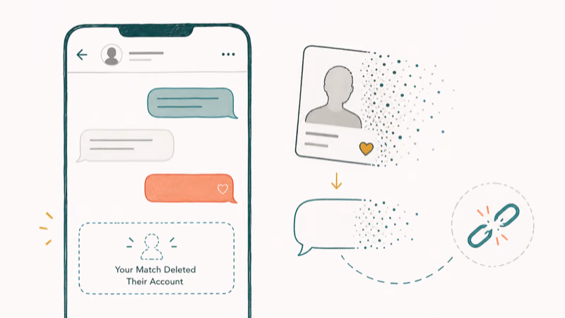 Hand-drawn illustration: Your Match Deleted Their Account