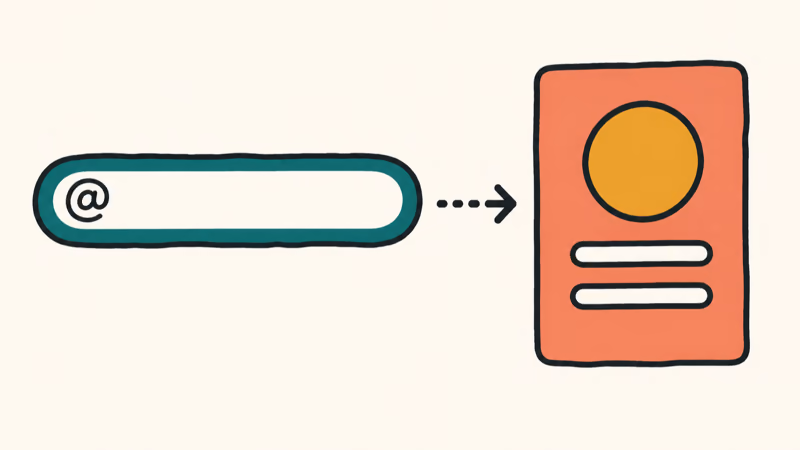 Hand-drawn address bar pointing at a blank public profile card