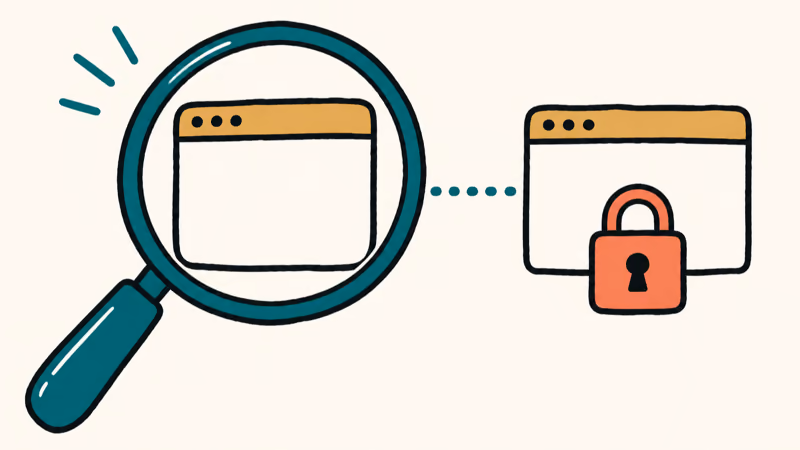 Hand-drawn magnifying glass over a gated blank search card