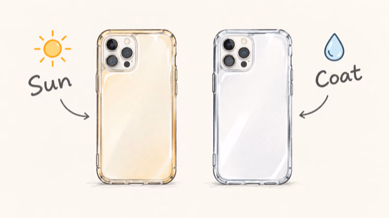 Clear hybrid case back aging under sun icon versus coated anti-yellowing resin panel