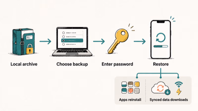 Encrypted computer backup restoring to a new iPhone before apps and synced data download