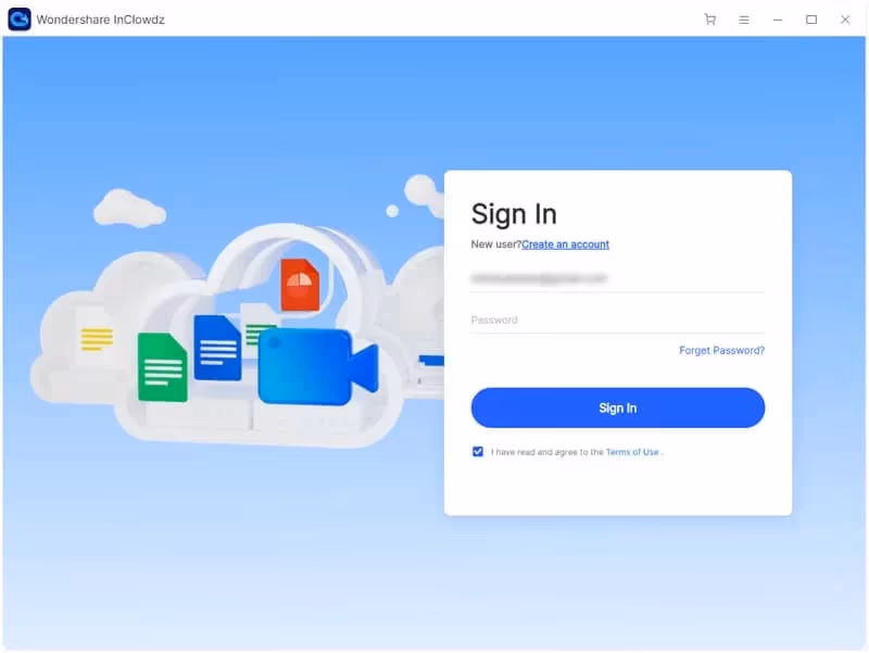 sign in to Wondershare InClowdz