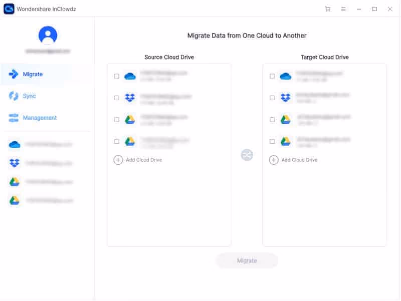 Transfer Dropbox to Google Drive Using Wondershare InClowdz