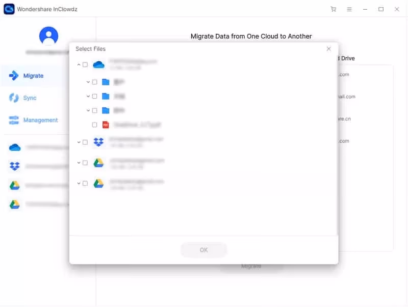 Select Your Files in Wondershare InClowdz