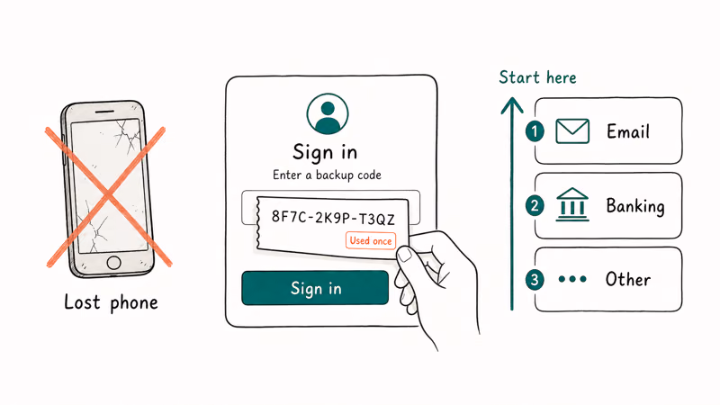 Signing into accounts with one-time backup codes after losing the old phone