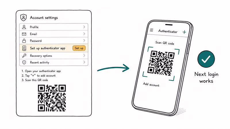 Scanning a fresh setup QR code to re-enroll Authenticator on a new phone