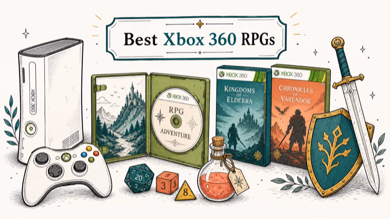 Hand-drawn illustration: Best Xbox 360 RPGs