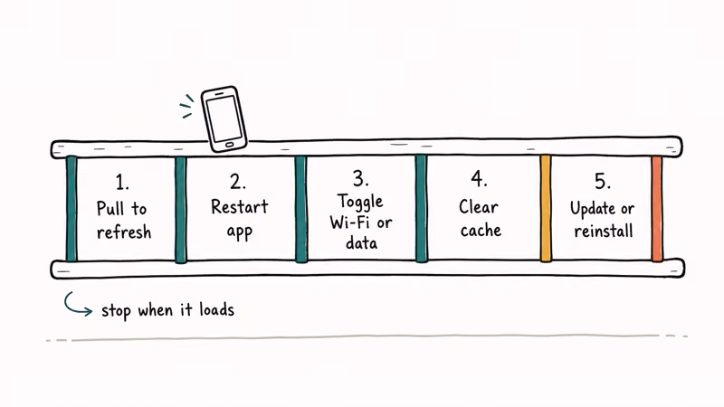 Hand-drawn five rung ladder showing the recommended order of fixes from pull to refresh to reinstall