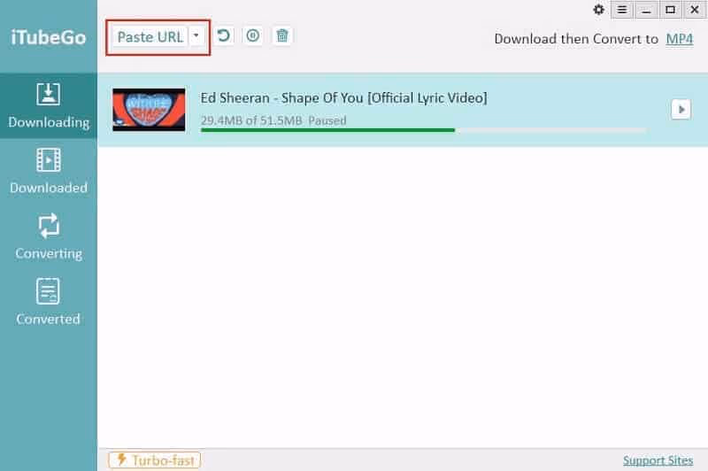 Paste URL on iTubeGo