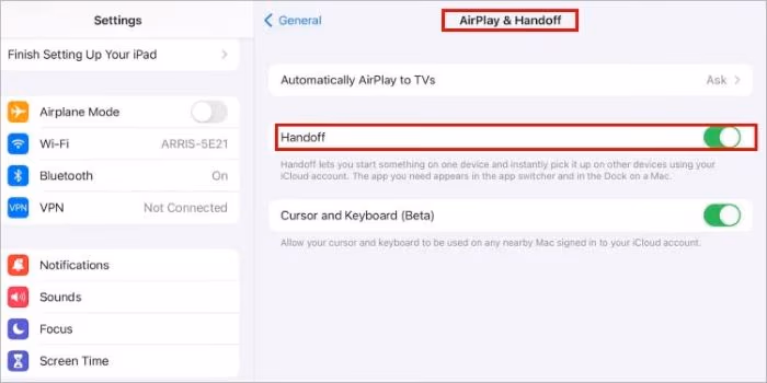 Disable Handoff and Enable It