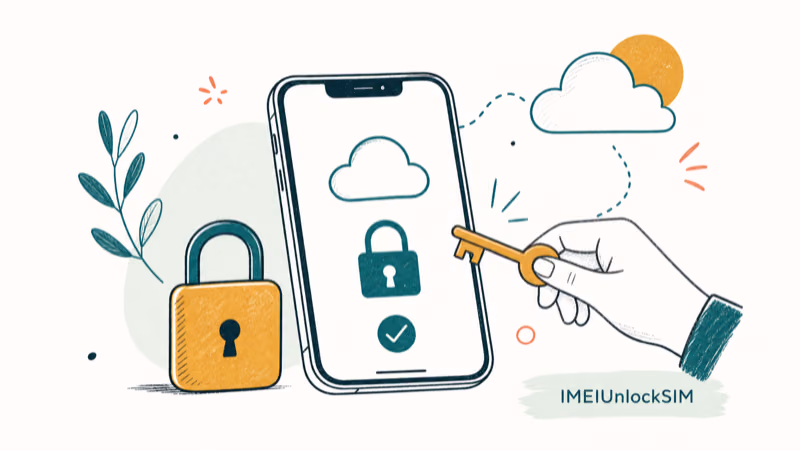 Hand-drawn illustration: IMEIUnlockSIM